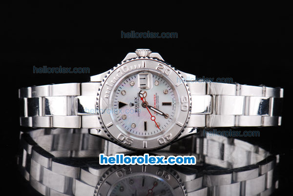 Rolex Yacht-Master Oyster Perpetual Chronometer Automatic with White Bezel,White MOP Dial and Diamond Marking-Small Calendar and Lady Size - Click Image to Close